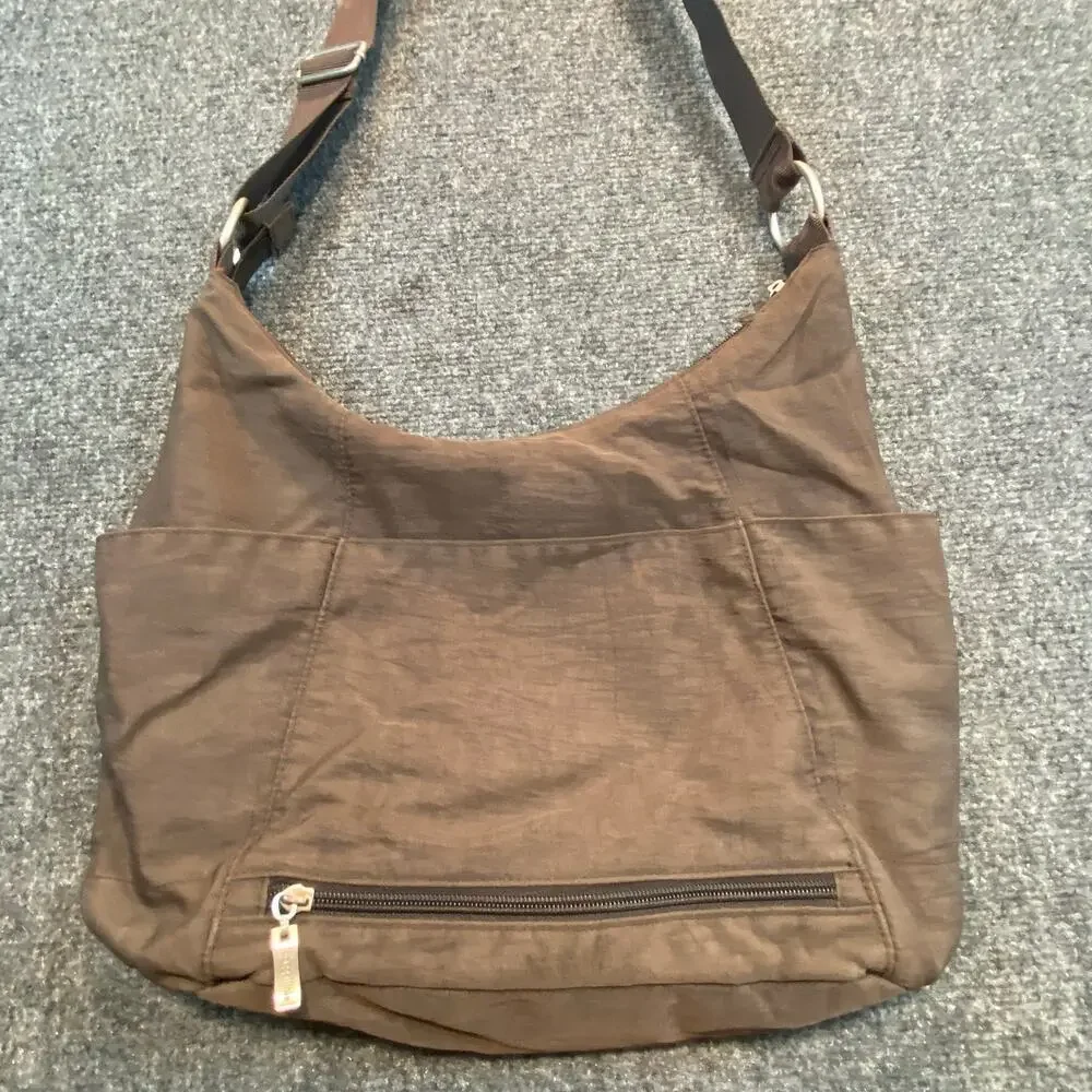 Baggallini Women Brown Nylon Large Hobo Shoulder Bag Adjustable Crossbody Purse